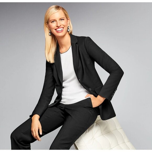 Talbot All Season Black Wool Blazer Two Button Front Notched Collar Size 12 NWOT - Picture 1 of 11